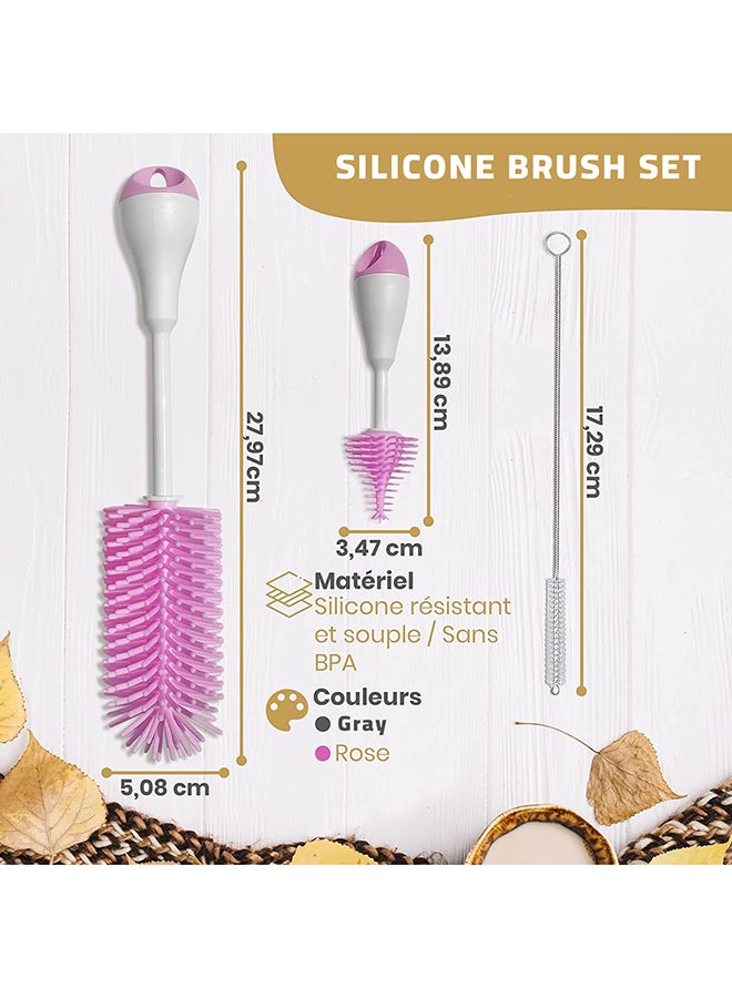 LuQu Silicone Baby Bottle Cleaning Brush Set 3-in-1 Pink for Daily Use and Home Cleaning - Image 2