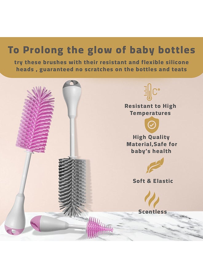 LuQu Silicone Baby Bottle Cleaning Brush Set 3-in-1 Pink for Daily Use and Home Cleaning - Image 3