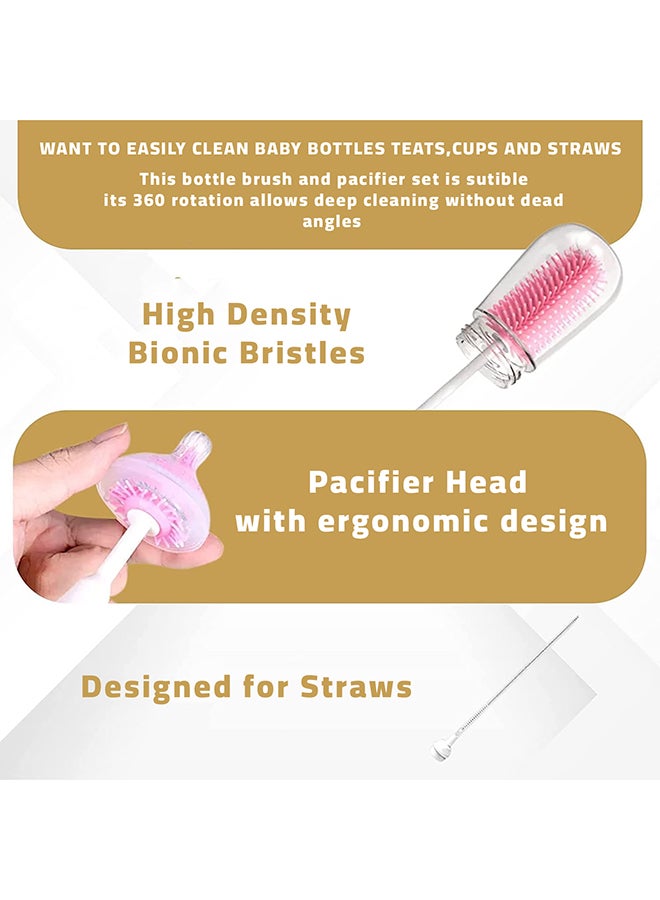 LuQu Silicone Baby Bottle Cleaning Brush Set 3-in-1 Pink for Daily Use and Home Cleaning - Image 4
