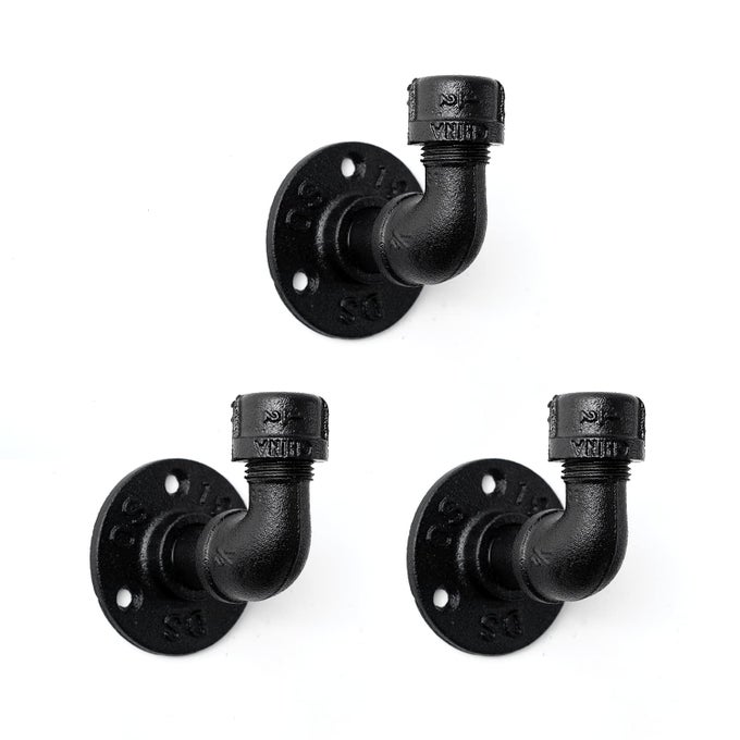 BATHROOM TOWEL HOOKS FOR HANGING 3 PACK VINTAGE INDUSTRIAL PIPE TOWEL HOLDER BLACK WALL MOUNTED HEAVY DUTY HOOK DECORATIVE FOR FARMHOUSE KITCHEN 3 BLACK