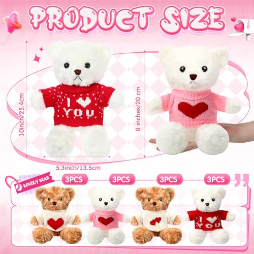 Hungdao 12 Pcs Valentine Bear Stuffed Animal Plush Toys Bulk 984 Inch Small Cute Bear with Heart Adult Gifts for Girlfriend Birthday Party Wedding Mothers Day - Image 5