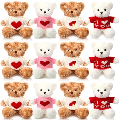 Hungdao 12 Pcs Valentine Bear Stuffed Animal Plush Toys Bulk 984 Inch Small Cute Bear with Heart Adult Gifts for Girlfriend Birthday Party Wedding Mothers Day - Image 1