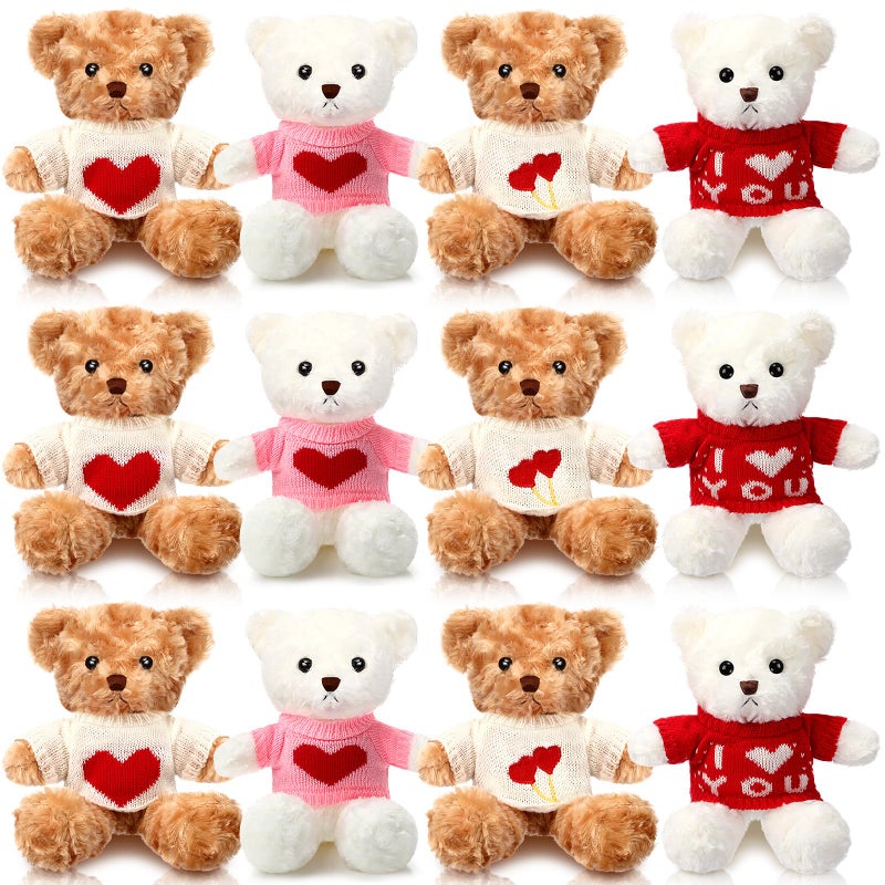 Hungdao 12 Pcs Valentine Bear Stuffed Animal Plush Toys Bulk 984 Inch Small Cute Bear with Heart Adult Gifts for Girlfriend Birthday Party Wedding Mothers Day - Image 3