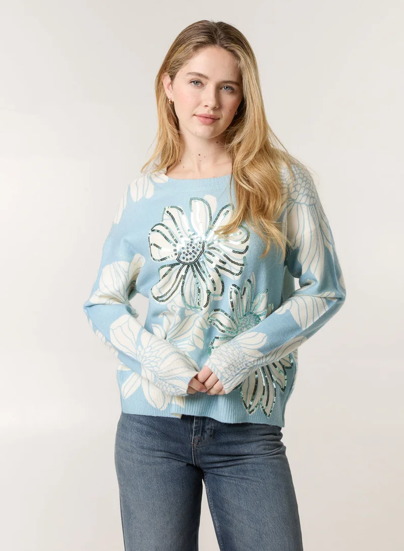 Large Flower Embellished Jumper