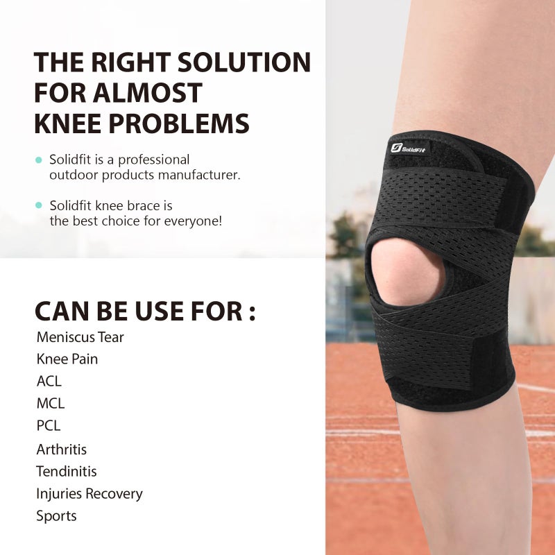 SolidFit Knee Brace with Side Stabilizers for Meniscus Tear, Adjustable Knee Wrap for Pain Relief, Breathable Compression Knee Support for Knee Pain, ACL, MCL, Arthritis, Sports, Women&Men (Black, Large) - Image 3