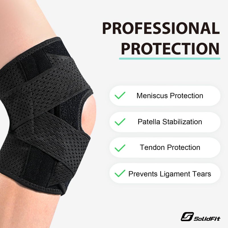 SolidFit Knee Brace with Side Stabilizers for Meniscus Tear, Adjustable Knee Wrap for Pain Relief, Breathable Compression Knee Support for Knee Pain, ACL, MCL, Arthritis, Sports, Women&Men (Black, Large) - Image 4