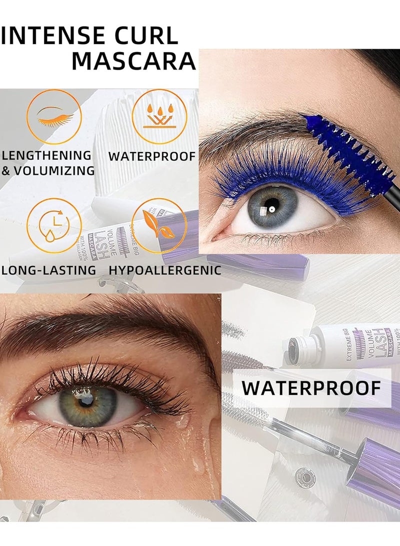 Extreme Big 5D Volume Lash Mascara Fiber Lash Extensions Colored Mascara Long Lasting Smudge Proof Non Clumping Curling Voluminous Mascara for Lengthening Charming Lashes Blue 04