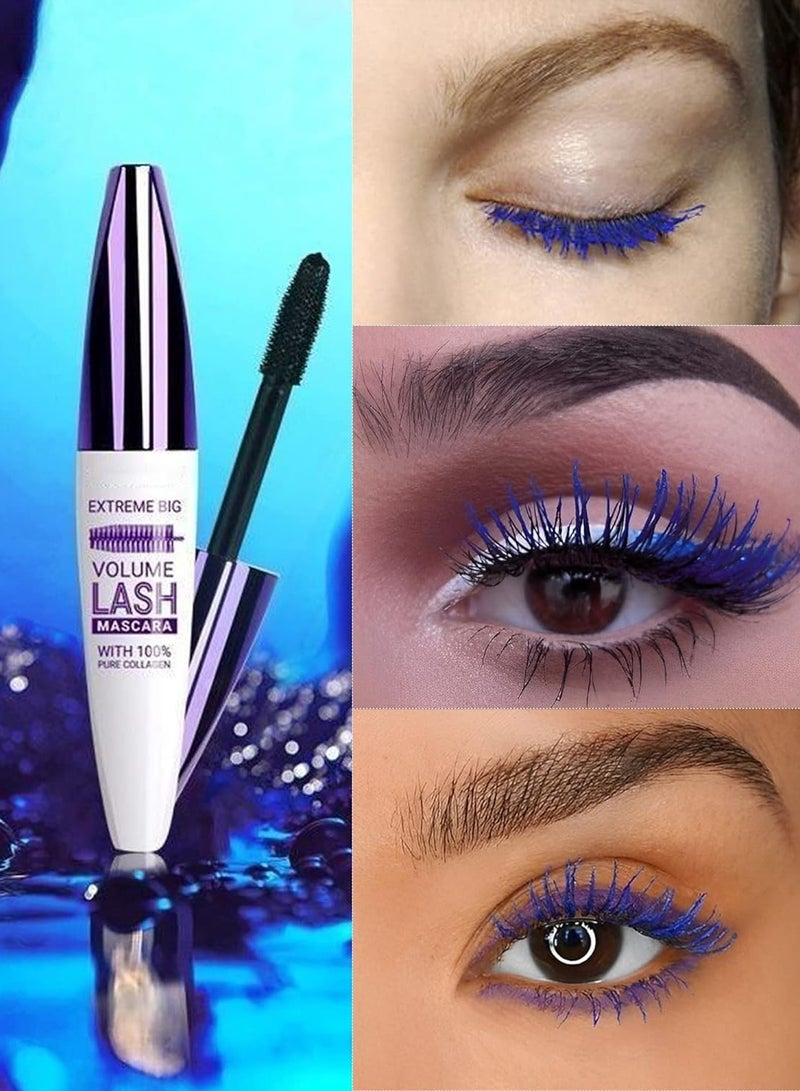 Extreme Big 5D Volume Lash Mascara Fiber Lash Extensions Colored Mascara Long Lasting Smudge Proof Non Clumping Curling Voluminous Mascara for Lengthening Charming Lashes Blue 04