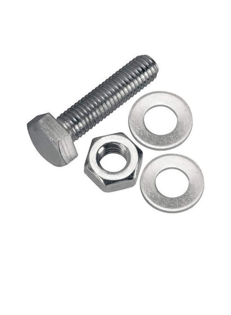 12 pcs Hex Head Screw Bolts Nuts & Washers Fully Thread GI Plain Finish Bolt Set. (6, 60MM) - Image 1