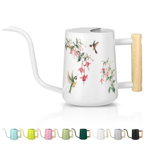 GUKJOB Watering Can Indoor Plants 35oz Small Stainless Steel Metal Watering Can Modern Decorative Watering Pot with Long Spout for Indoor House Plant Bonsai Garden Flowers White 1 - Image 1
