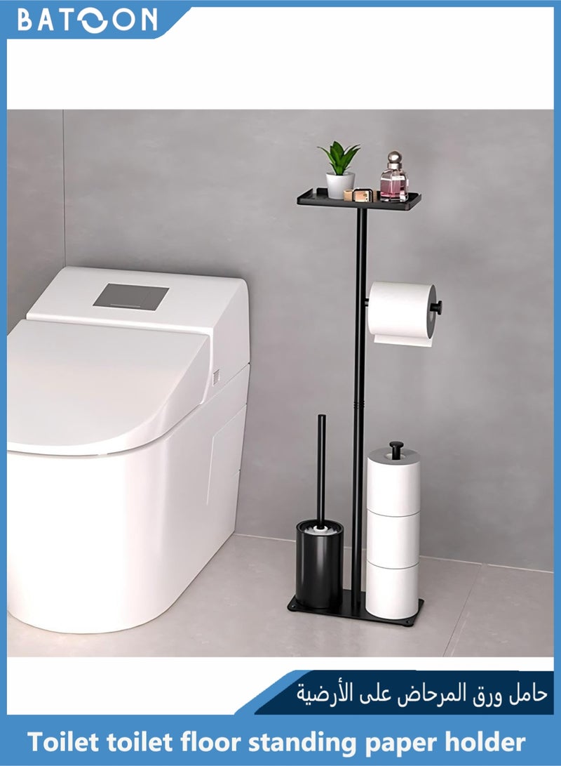 Batoon Black Toilet Paper Holder Stand Free Standing Toilet Paper Storage Holder with Shelf Bathroom Floor Toilet Paper Roll Holder Stand Up Tissue Toilet Paper Dispenser - Image 1