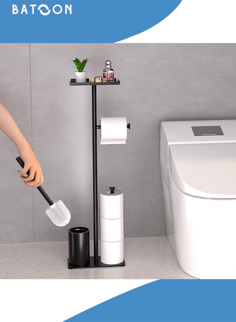 Batoon Black Toilet Paper Holder Stand Free Standing Toilet Paper Storage Holder with Shelf Bathroom Floor Toilet Paper Roll Holder Stand Up Tissue Toilet Paper Dispenser - Image 3