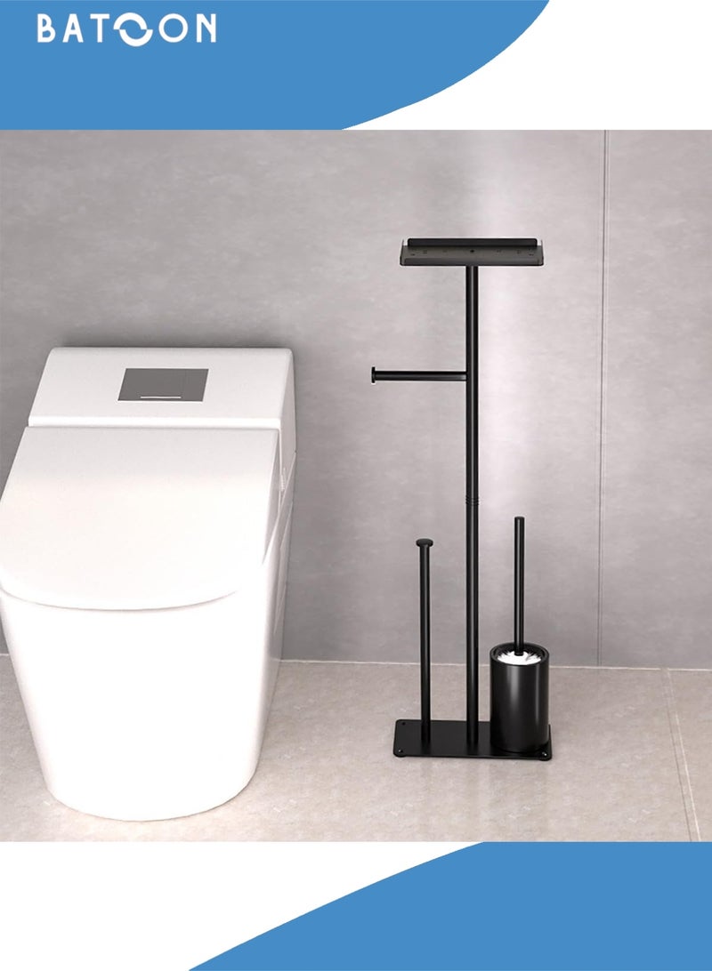 Batoon Black Toilet Paper Holder Stand Free Standing Toilet Paper Storage Holder with Shelf Bathroom Floor Toilet Paper Roll Holder Stand Up Tissue Toilet Paper Dispenser - Image 4