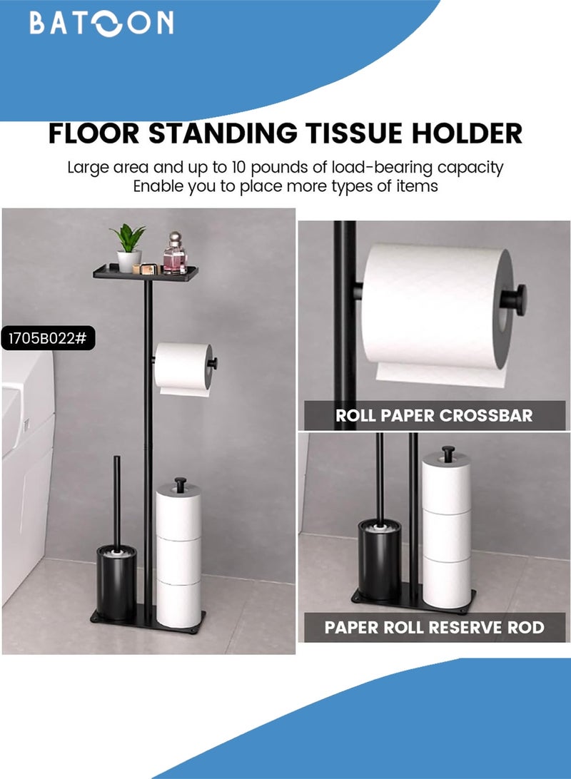 Batoon Black Toilet Paper Holder Stand Free Standing Toilet Paper Storage Holder with Shelf Bathroom Floor Toilet Paper Roll Holder Stand Up Tissue Toilet Paper Dispenser - Image 5