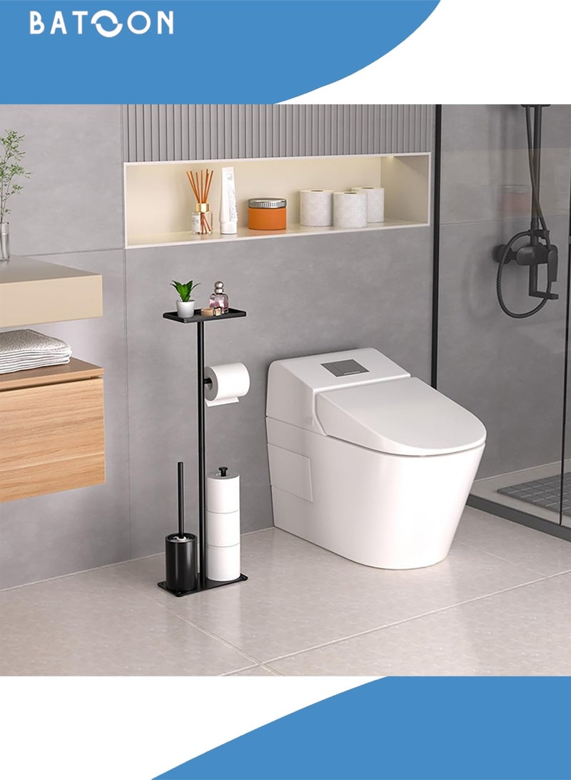 Batoon Black Toilet Paper Holder Stand Free Standing Toilet Paper Storage Holder with Shelf Bathroom Floor Toilet Paper Roll Holder Stand Up Tissue Toilet Paper Dispenser - Image 2