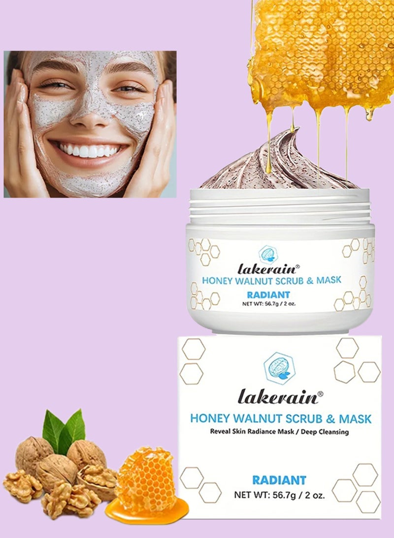 lakerain Honey Walnut Scrub and Mask 56.7g Improve Scar and Acne with Honey and Aloe Vera Extract for All Skin Types Deep Cleansing Moisturizing Skin Lightening Soothing Facial Scrub - Image 1