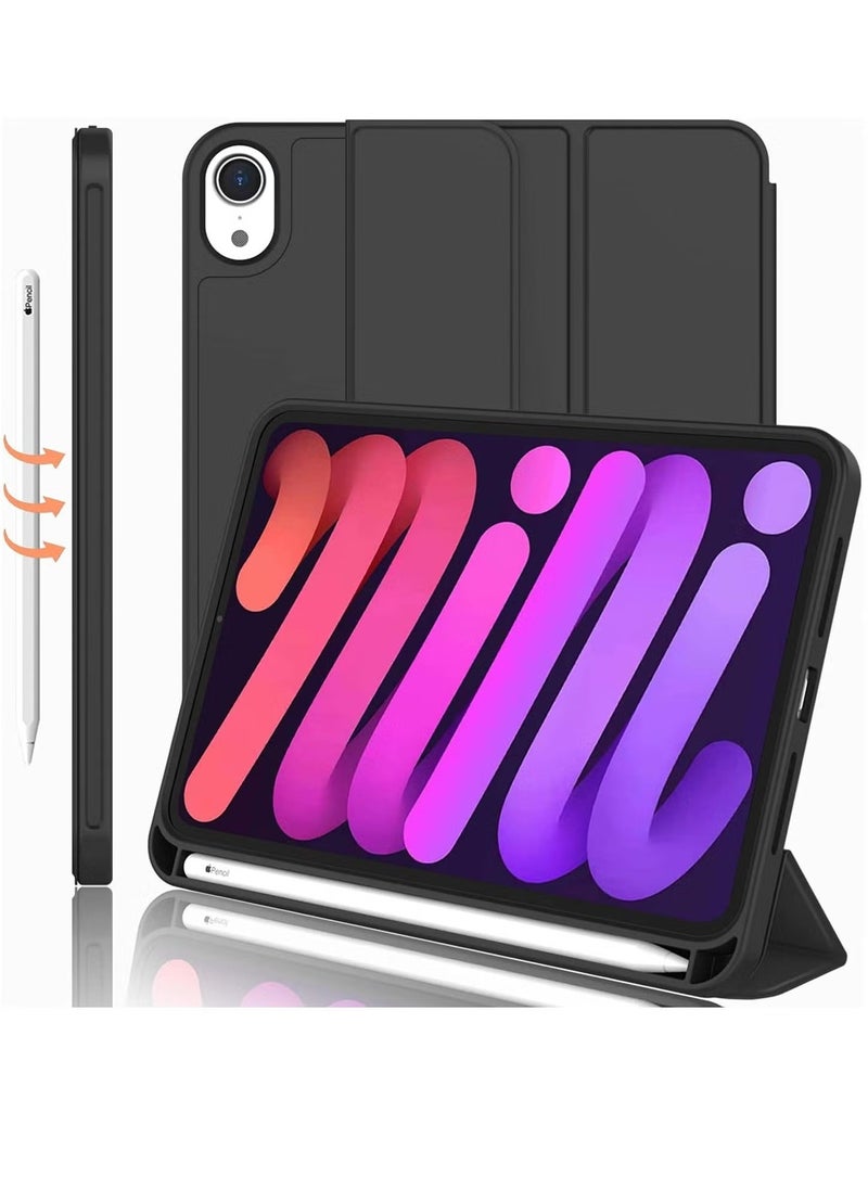 New iPad Mini 6 Case 8.3 Inch 2021 (6th Gen) with Pencil Holder - Trifold Stand Smart Cover with Soft TPU Back, Auto Wake/Sleep Function