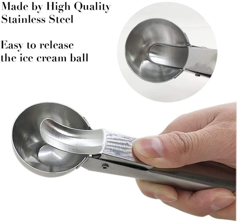 Brunchy Ice Cream Maker - Stainless Steel Easy Trigger Icecream Scoop, Multipurpose Melon Baller, Meatball Spring Scoops, Ice Cream Scoop Stainless Steel for Effortless Serving (Silver) - Image 4