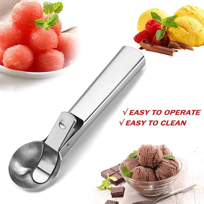 Brunchy Ice Cream Maker - Stainless Steel Easy Trigger Icecream Scoop, Multipurpose Melon Baller, Meatball Spring Scoops, Ice Cream Scoop Stainless Steel for Effortless Serving (Silver) - Image 5