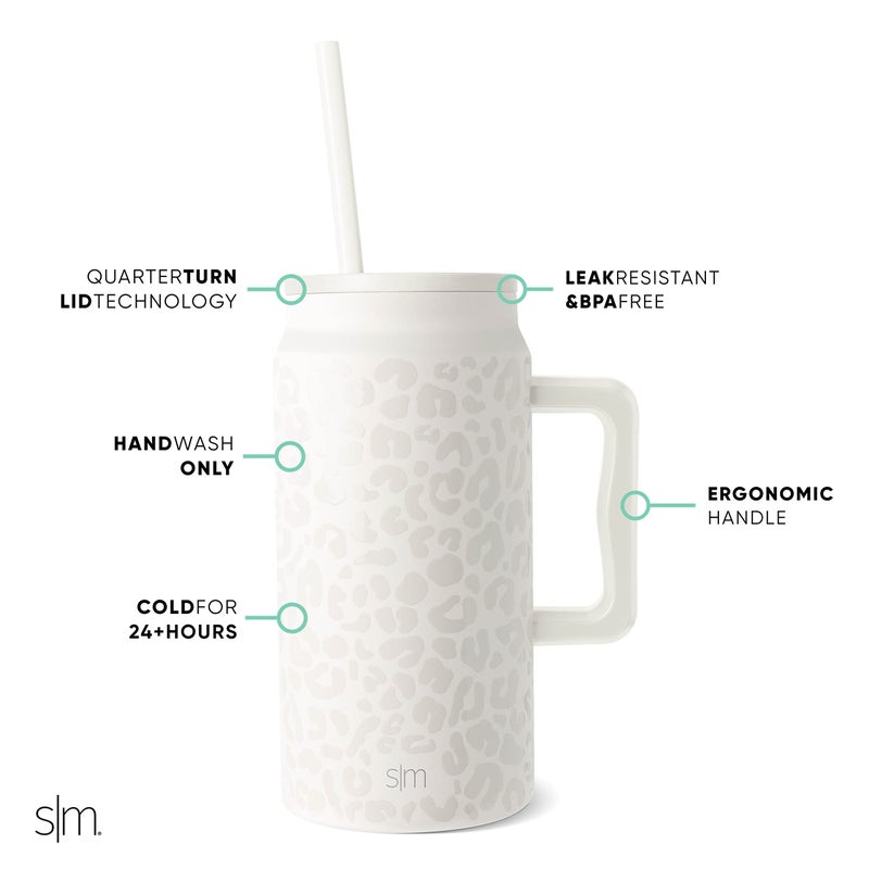 Simple Modern 50 oz Mug Tumbler with Handle and Straw Lid | Reusable Insulated Stainless Steel Large Travel Jug Water Bottle | Gifts for Women Men Him Her | Trek Collection | 50oz | Cream Leopard - Image 2