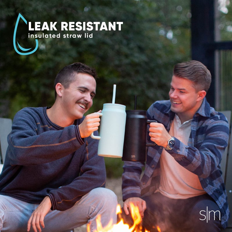 Simple Modern 50 oz Mug Tumbler with Handle and Straw Lid | Reusable Insulated Stainless Steel Large Travel Jug Water Bottle | Gifts for Women Men Him Her | Trek Collection | 50oz | Cream Leopard - Image 5