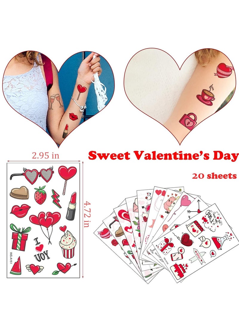 ORAINBOW 20 Sheets Valentine Temporary Tattoos Romantic Love Heart Flower Lips Birds Temporary Tattoos Waterproof Valentine's Day Face Tattoo Sticker for Adults Couple Party Supplies - Image 2