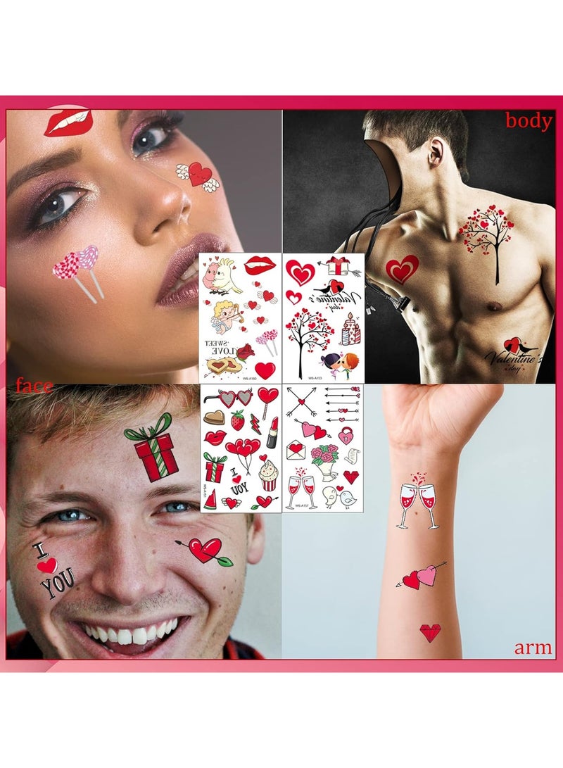 ORAINBOW 20 Sheets Valentine Temporary Tattoos Romantic Love Heart Flower Lips Birds Temporary Tattoos Waterproof Valentine's Day Face Tattoo Sticker for Adults Couple Party Supplies - Image 3