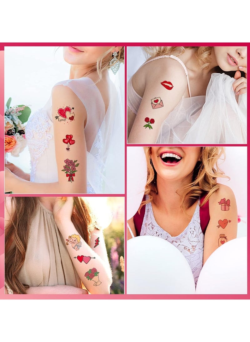 ORAINBOW 20 Sheets Valentine Temporary Tattoos Romantic Love Heart Flower Lips Birds Temporary Tattoos Waterproof Valentine's Day Face Tattoo Sticker for Adults Couple Party Supplies - Image 4