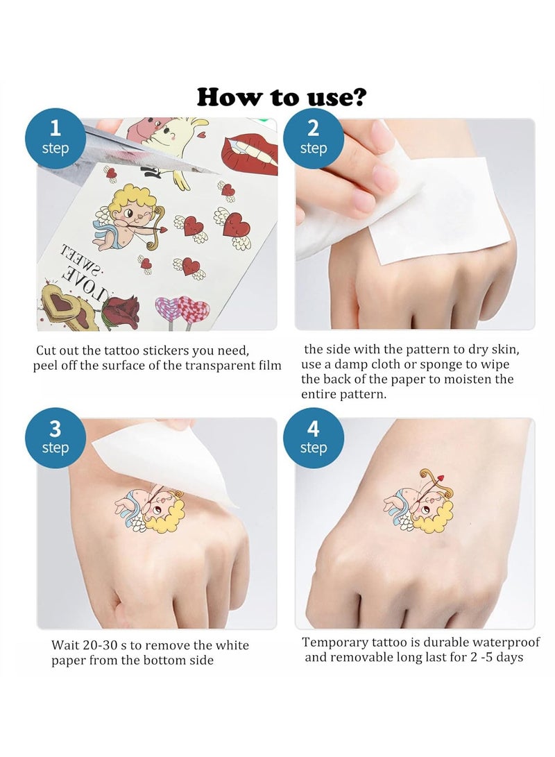 ORAINBOW 20 Sheets Valentine Temporary Tattoos Romantic Love Heart Flower Lips Birds Temporary Tattoos Waterproof Valentine's Day Face Tattoo Sticker for Adults Couple Party Supplies - Image 5