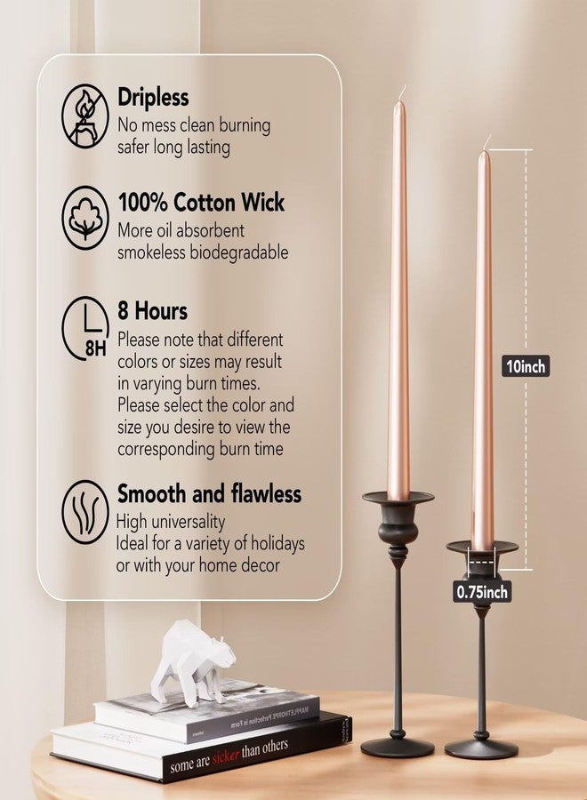 Pickood 10-Inch Tall Dripless Taper Candles Set of 4 - Rose Gold Tapered Candles, Perfect for Spring - Smokeless, Unscented, Long Burning - Hand Poured, Colored Tall Candlesticks - Rose Gold - Image 2