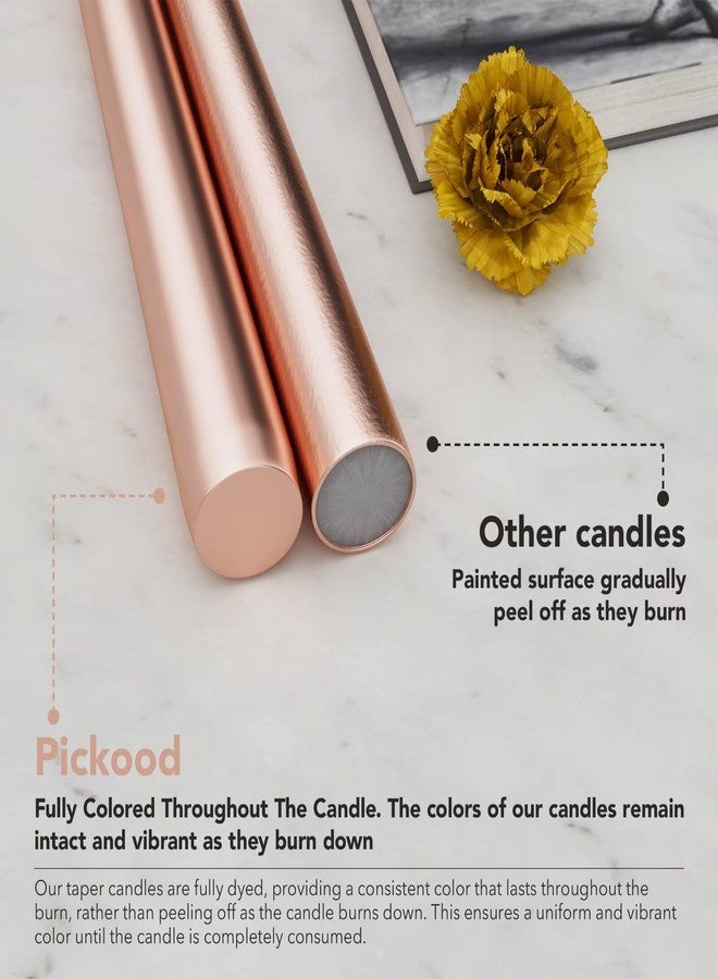 Pickood 10-Inch Tall Dripless Taper Candles Set of 4 - Rose Gold Tapered Candles, Perfect for Spring - Smokeless, Unscented, Long Burning - Hand Poured, Colored Tall Candlesticks - Rose Gold - Image 3
