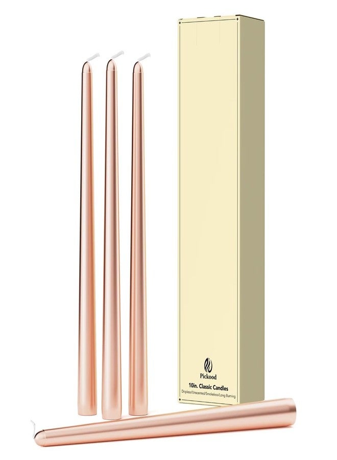 Pickood 10-Inch Tall Dripless Taper Candles Set of 4 - Rose Gold Tapered Candles, Perfect for Spring - Smokeless, Unscented, Long Burning - Hand Poured, Colored Tall Candlesticks - Rose Gold - Image 1