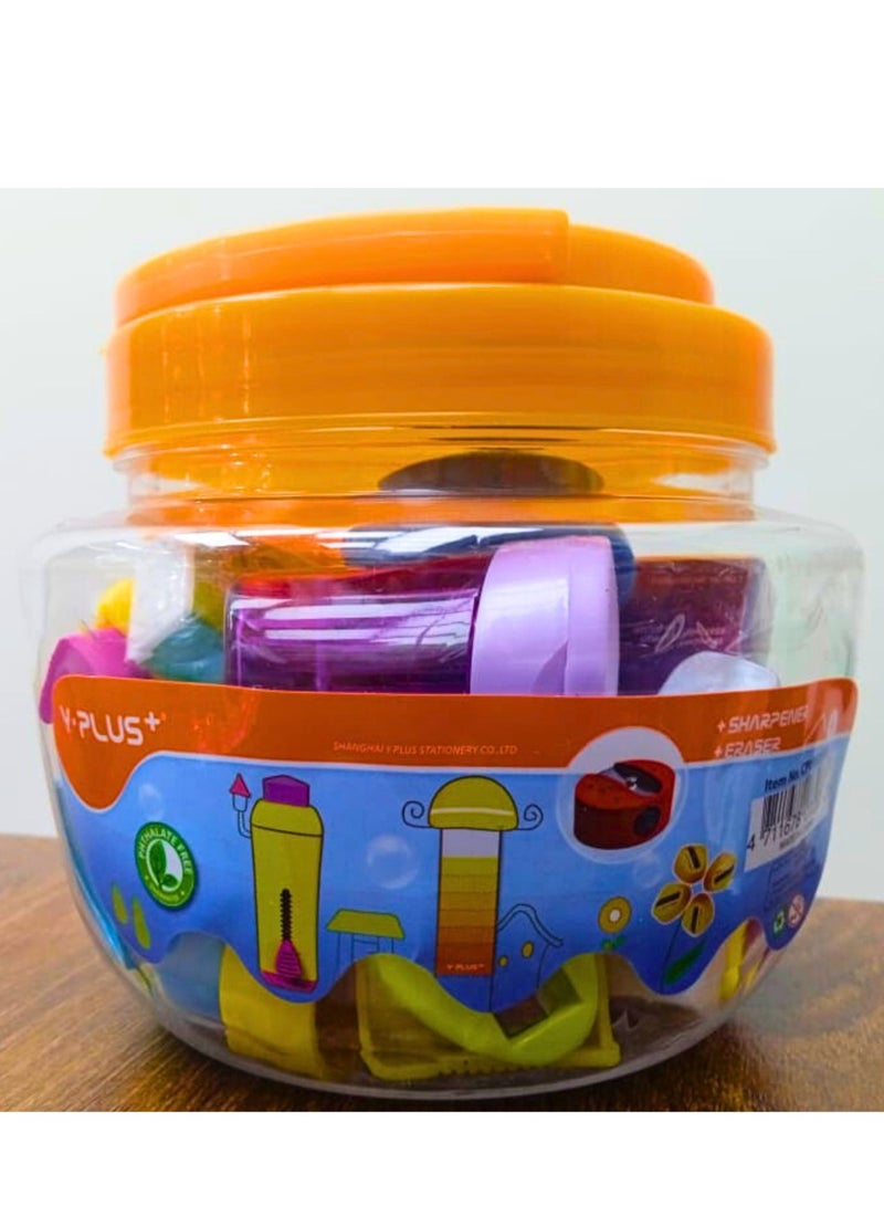 YPlus Mix Sharpner Eraser Jar (Pack of 29 Pieces) - Image 2