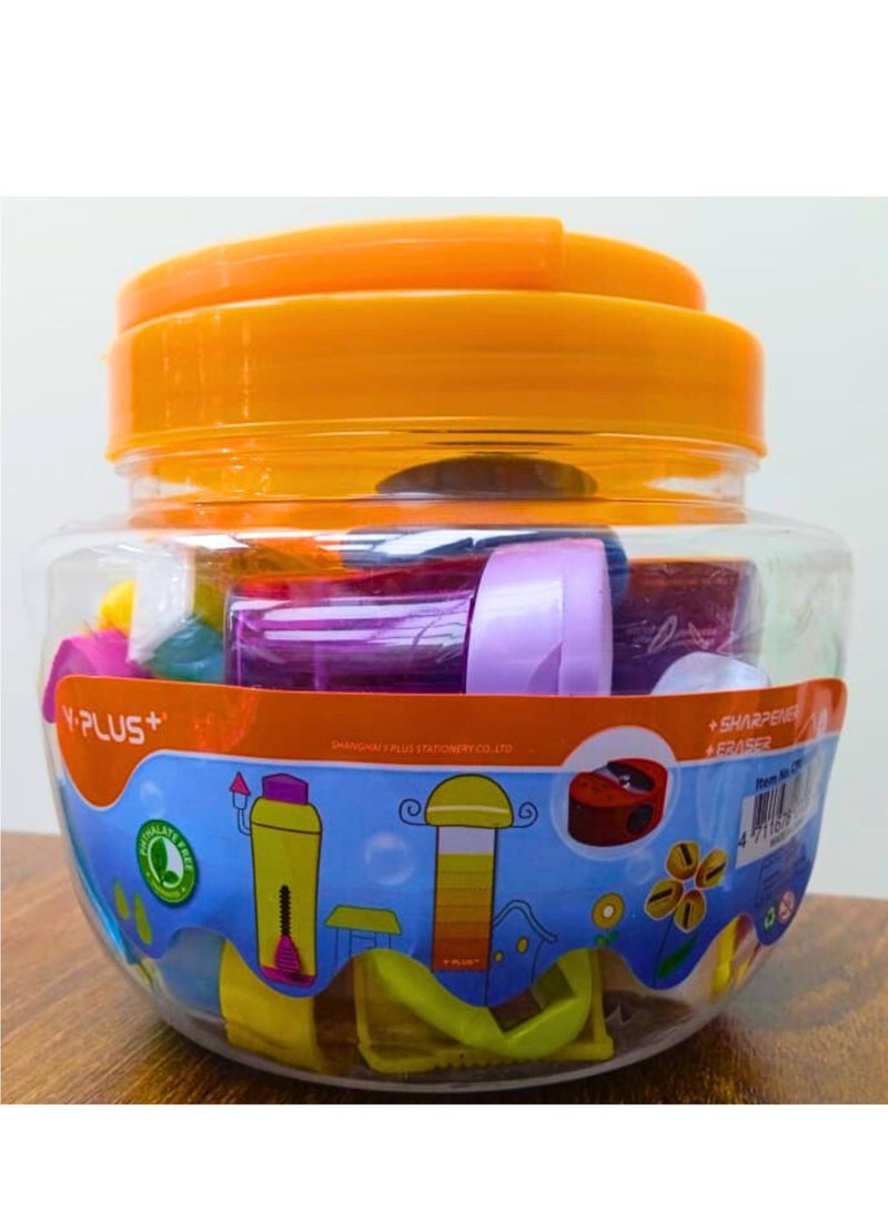 YPlus Mix Sharpner Eraser Jar (Pack of 29 Pieces) - Image 1