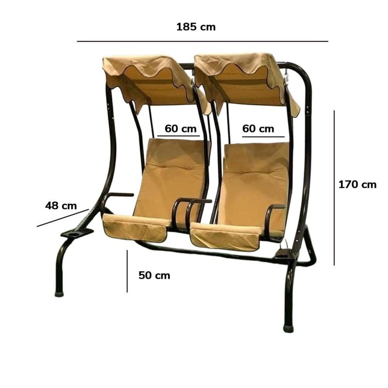 Baity Two-person garden swing with high-quality fabric canopy and metal base - beige - Image 4