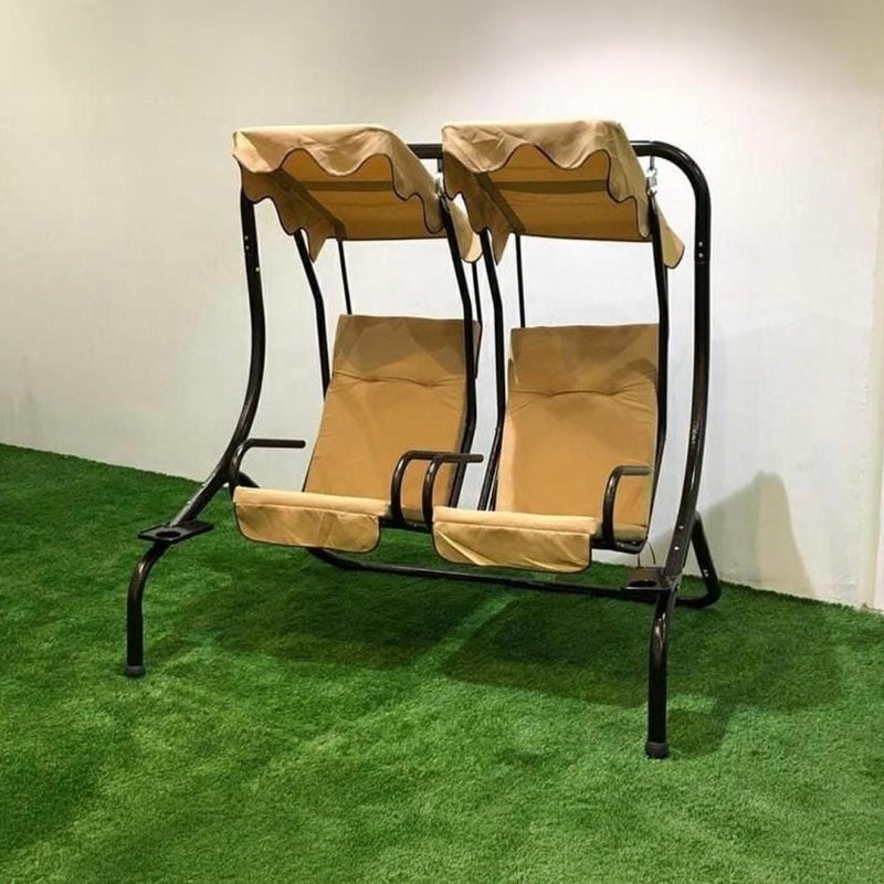 Baity Two-person garden swing with high-quality fabric canopy and metal base - beige - Image 2