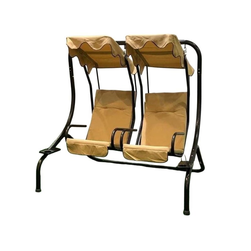 Baity Two-person garden swing with high-quality fabric canopy and metal base - beige - Image 3