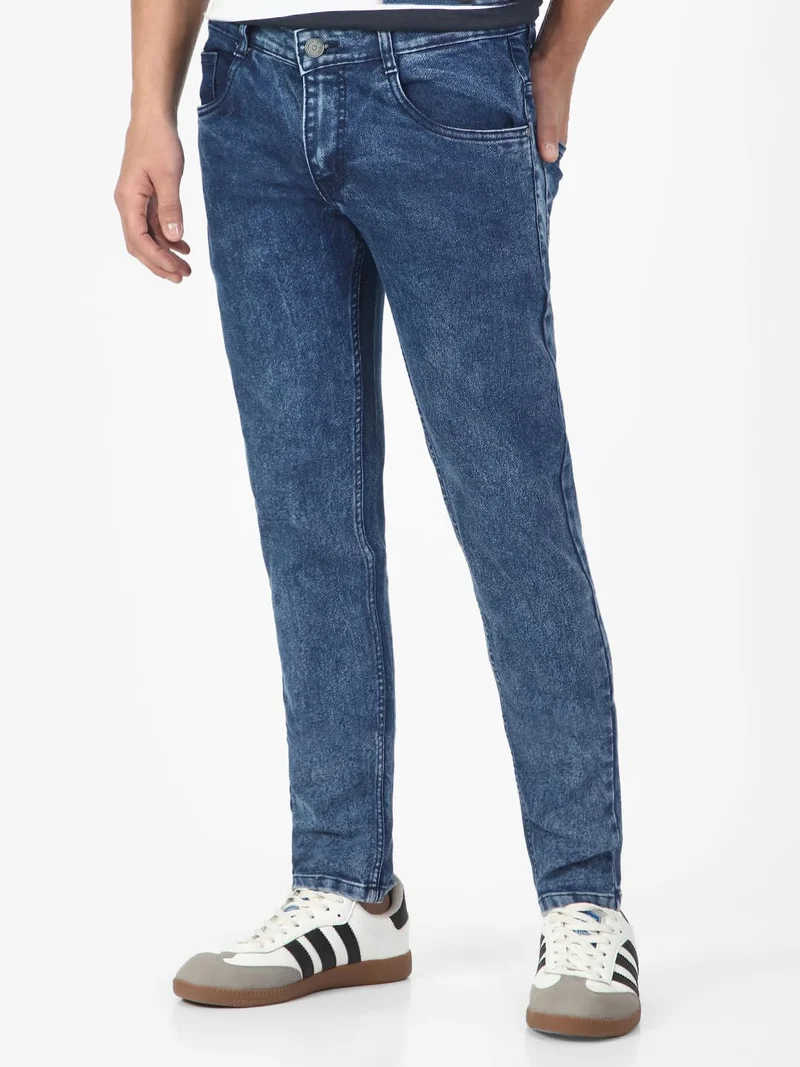 Urbano Fashion  Urbano Fashion Men's Carbon Blue Regular Fit Washed Jeans Stretchable  | Best Price UAE