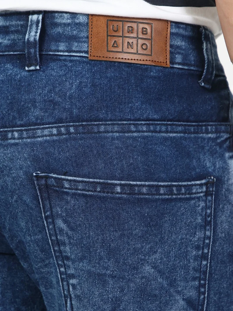 Urbano Fashion  Urbano Fashion Men's Carbon Blue Regular Fit Washed Jeans Stretchable  | Best Price UAE