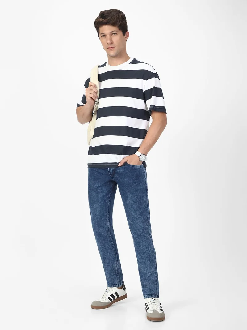 Urbano Fashion  Urbano Fashion Men's Carbon Blue Regular Fit Washed Jeans Stretchable  | Best Price UAE