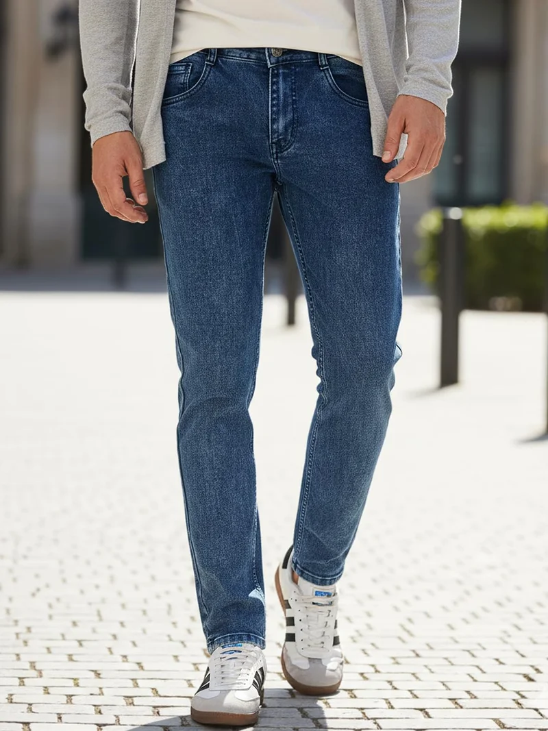 Urbano Fashion Men's Carbon Blue Regular Fit Washed Jeans Stretchable