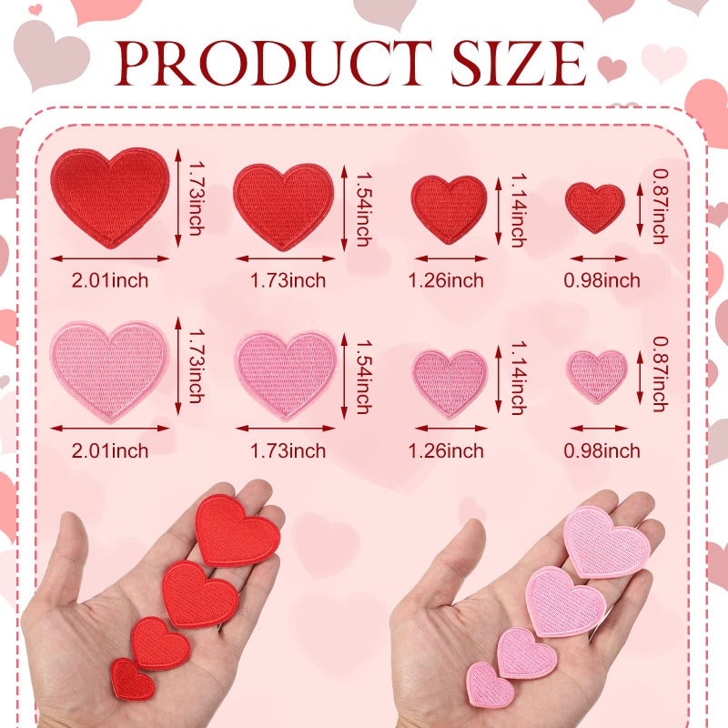 Dilunave 40 Pieces Valentine Iron on Patches Heart Shape Patch Embroidered Applique Red Pink Heart Cute Decorative Patches Assorted Size Sew on Garment Embellishments for DIY Jeans Clothing Hat Bag Decor - Image 3