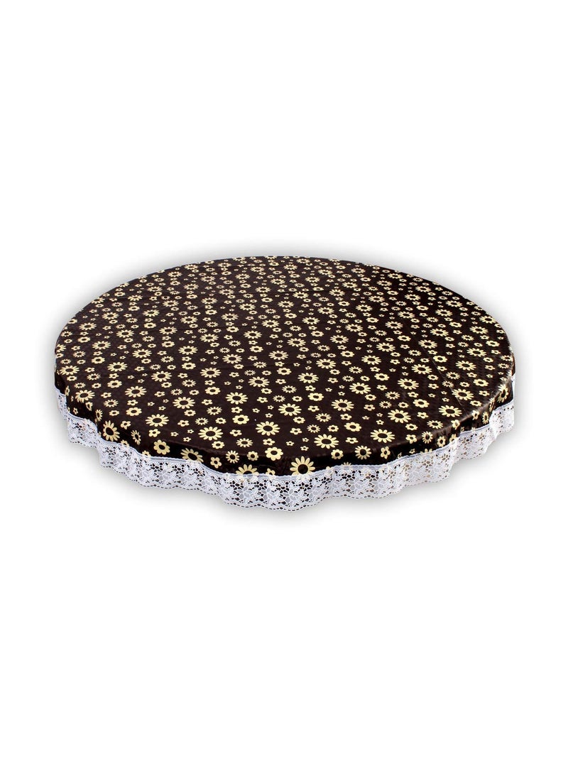 craft city CRAFT CITY Brown Color Flower Design Center/Dining Table Cover for 2/4 Seater Table Cloth/Water and dust with Oil-Proof PVC Round Shape (60 inch Round)  - Image 2