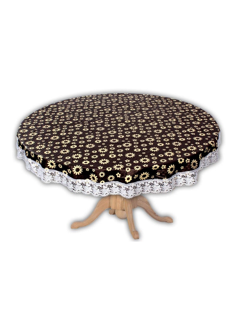 craft city CRAFT CITY Brown Color Flower Design Center/Dining Table Cover for 2/4 Seater Table Cloth/Water and dust with Oil-Proof PVC Round Shape (60 inch Round)  - Image 1