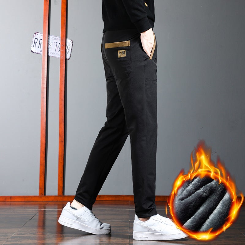Grey Leg Casual Pants Men'S Fleece-Lined Winter Loose Trendy Sports Pants Straight Trousers For Boys - Image 3