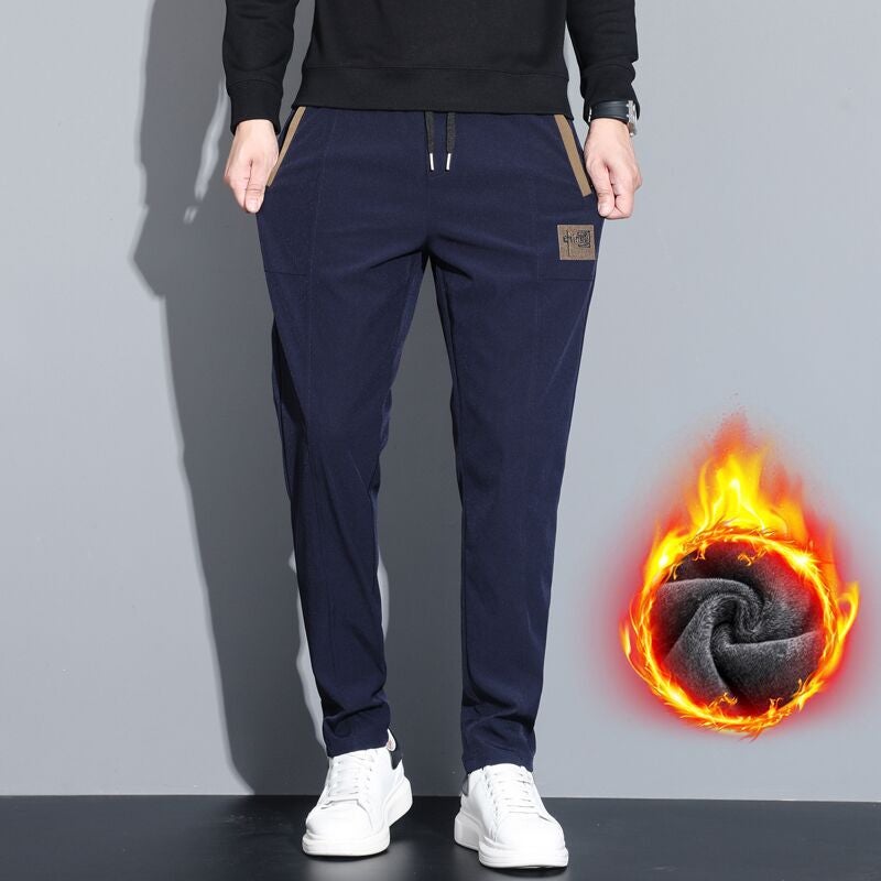 Grey Leg Casual Pants Men'S Fleece-Lined Winter Loose Trendy Sports Pants Straight Trousers For Boys - Image 1