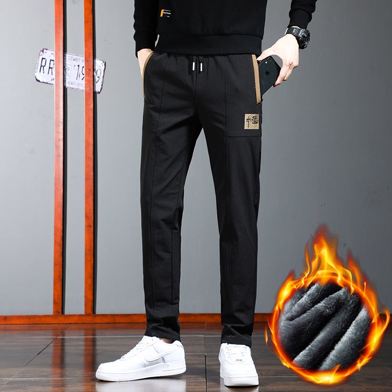 Grey Leg Casual Pants Men'S Fleece-Lined Winter Loose Trendy Sports Pants Straight Trousers For Boys - Image 2