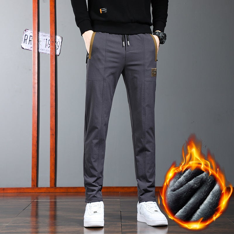 Grey Leg Casual Pants Men'S Fleece-Lined Winter Loose Trendy Sports Pants Straight Trousers For Boys - Image 5