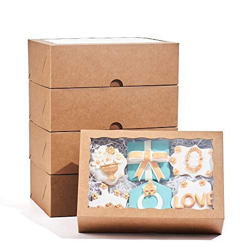 JCXGRVC 48PCS 10 x 7 x 2.5 inches Premium Bakery Boxes for Cookies Boxes, Strawberries Boxes with Clear Window, Brown Natural Kraft Paper Box - Image 1