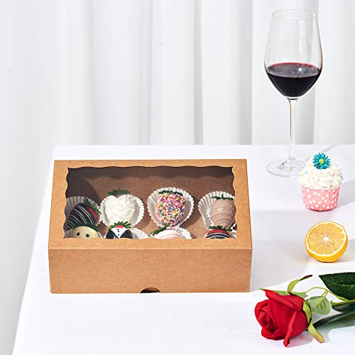 JCXGRVC 48PCS 10 x 7 x 2.5 inches Premium Bakery Boxes for Cookies Boxes, Strawberries Boxes with Clear Window, Brown Natural Kraft Paper Box - Image 5